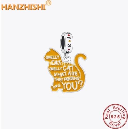 925 Sterling Silver Yellow Smelly Cat Charms Beads Fit Original Pandora Bracelet Necklace Jewelry Birthday Gift for Women Man