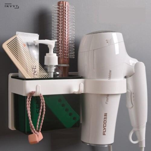 Bathroom Rack Holder with Cup Households Wall Mount Bathroom Accessories Hair Dryer Shelf Metal Black Rack Hanging Zotobon