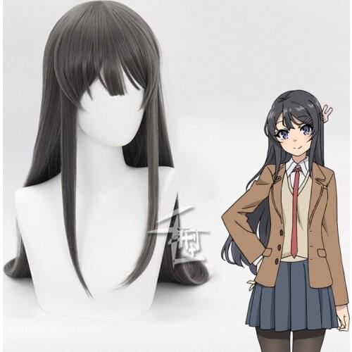 Anime Sakurajima Mai Grey Long Wig Cosplay Costume Does Not Dream of Bunny Girl Senpai Women Heat Resistant Synthetic Hair Wigs