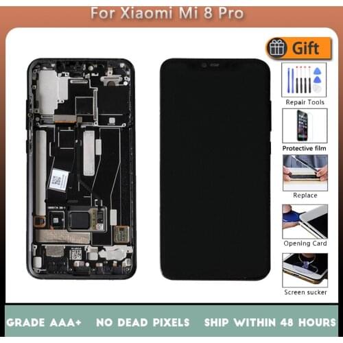 For Xiaomi Mi 8 Pro AMOLED Original LCD screen assembly with front case Black With repair tool and Tempered film