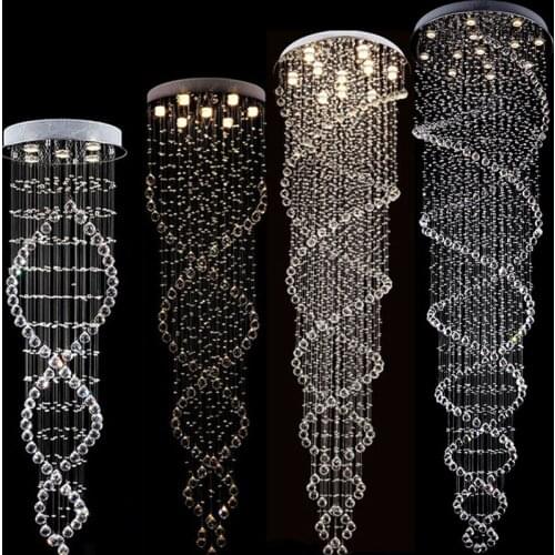 Double Spiral Staircase Crystal Raindrop Chandelier Large High Ceiling Light Indoor Living Room Hallway Corridor Modern LED