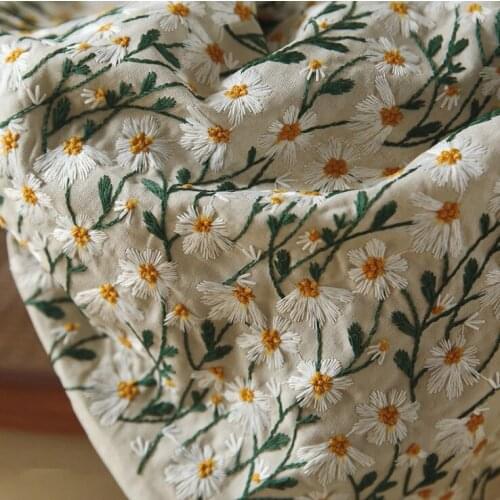 Quality cotton and linen fabric Three dimensional embroidery of daisy sewing Skirt tablecloth curtain DIY bag tissu