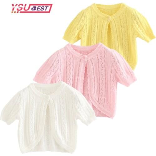 Girls Cardigan Short-Sleeved Jacket Thin Summer Children Shawl Coat Baby Child Sweater Shawl Cardigan Casual Knit Jacket Girls