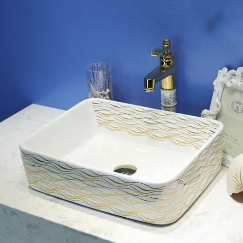 Chinese Artistic Handmade Europe Vintage Lavabo Washbasin Counter Top decorative rectangular Ceramic wash basin bathroom sink