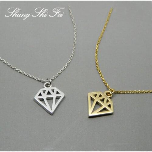 Stainless steel Diamondshaped necklace, gold diamond1-shaped pendant, diamond2-shape hollow necklace for women gift