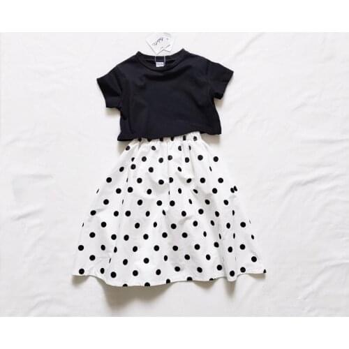 Childrens Clothing Sets New Summer Loose T-shirt + Polka Dot Long Skirt Two-piece Baby Girls Casual Lolita Half-length Skirts