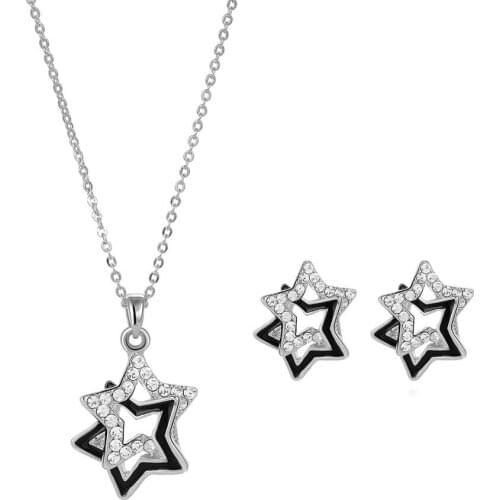 Exquisite Star Bridal Jewelry Sets Long Style Austrian Crystal Pendant Necklaces Stud Earrings Wedding Accessory