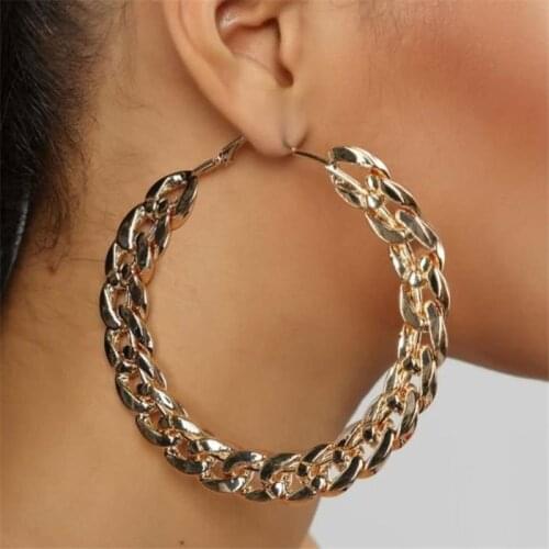 Korea Fashion Gold Color Chain Hoop Earrings Women Vintage Simple Personality Metal Earrings Female Trend Jewelry Gift