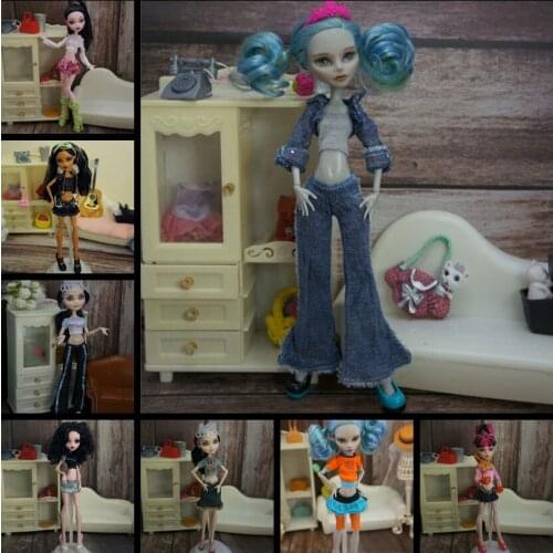 1Set Fashion Dolls Summer Costume for Monster High Doll Shirt Dress Pants Trousers Skirt For Bratz Outfits Kids Accessories Toys