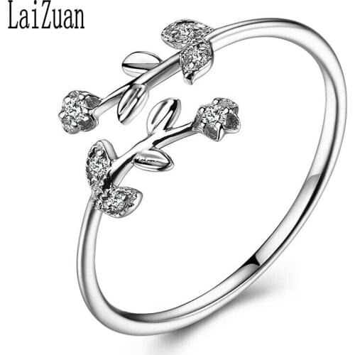 LaiZuan Engagement Party Elegant Unique Ring Solid 10K White Gold Round SI/H Natural Diamond Ring Women Trendy Fine Jewelry Band