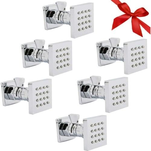 Brass Shower Body Jet - Variable Volume Adjust Massage Shower Sprayer (6pcs, Chrome Finished - with shutoff)