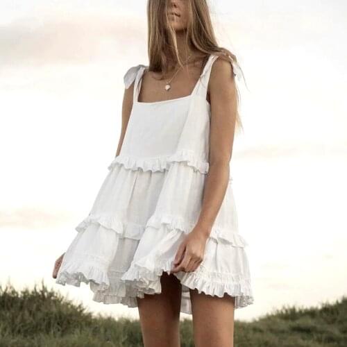 GypsyLady White Strappy Mini Dress Backless Boho Summer Sexy Dresses Women Ruffles Ladies Holiday Beach Ladies Female Dresses