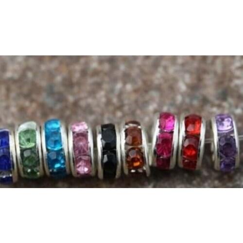 Can choose color 8mm Mixed Color Lot Crystal Rhinestone Rondelle Spacer Silver Plated mental Loose Beads DIY necklace Bracelet