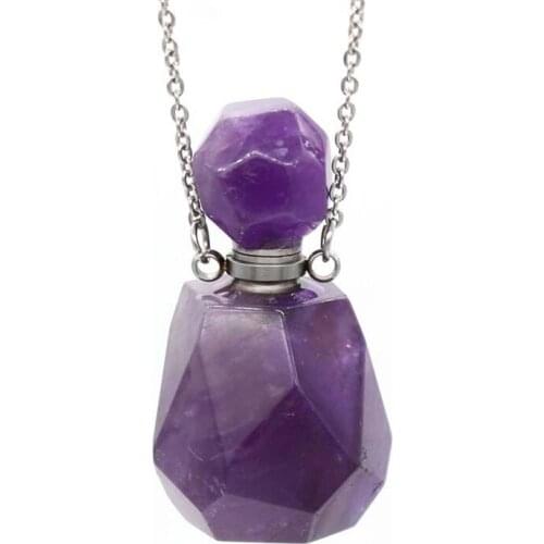 Natural Gems Faceted Stone Perfume Bottle Connectors Healing Quartz Drusy Essential Oil Bottle Pendant for Women Necklace