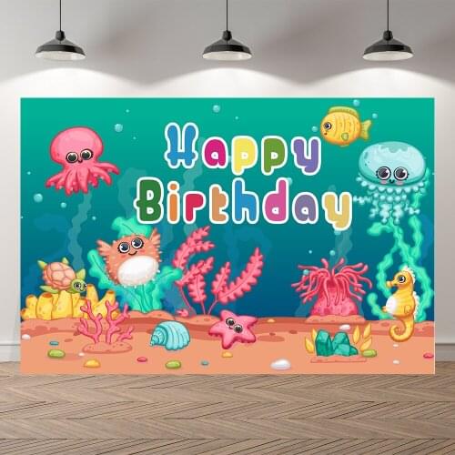 Neoback Underwater World Shark Fish Photo Baby Mermaid Birthday Photography Background Photographic Backdrop For Studio Shoot
