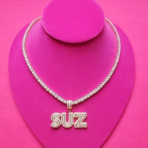 Customized Necklace with Name Cubic Zircon Iced Out Letters with Tennis Chain Necklace for Women