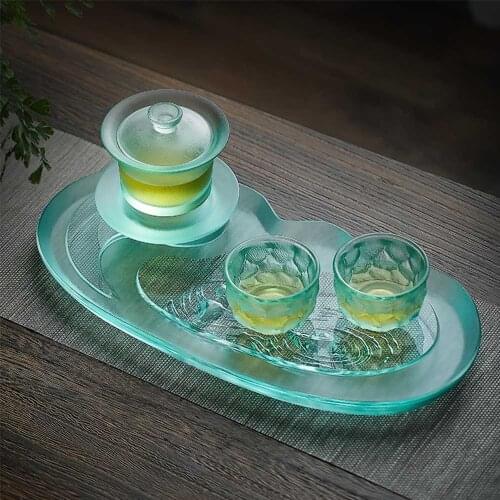 Japanese Style Teapot Tray Teacup Coaster Pad Kung Fu Tea Plate Half Transparent Natural Glaze Tea Culture Table Decoration