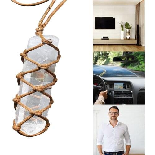 Pendant Necklace Quartz Crystal Pendant Natural White Crystal Craft Hangings Hand-woven Lucky Amulet Healing Gemston Wand Reiki