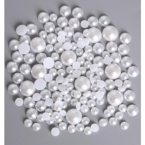 50-1000pcs White Color Half Round Pearls Multi Sizes 1.5-14mm Flatback ABS Imitation Pearl Beads For DIY Jewelry Making Supplies