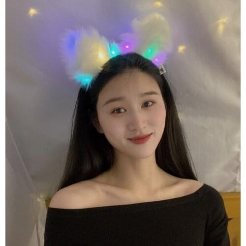 10pcs Luminous Plush Cat Fox Ears LED Lights Headband Cute Performance Cosplay Glowing Headband Christmas Hair Accessories