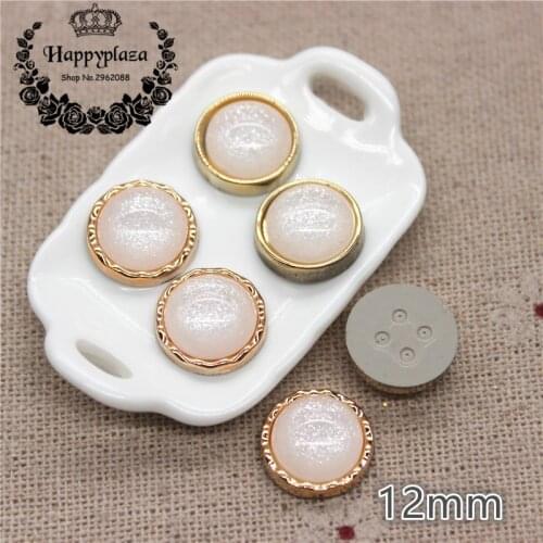 50PCS 12mm Golden Circle Glitter White Round Plastic Flatback Button Home Garden Crafts Cabochon DIY Scrapbook Accessories