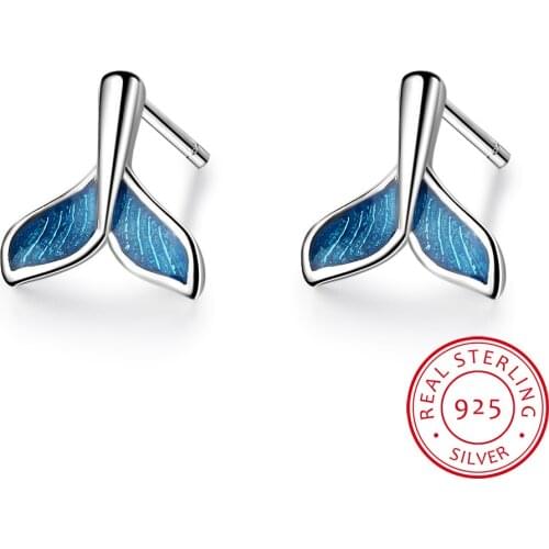 925 Sterling Silver Unique Design Whale Mermaid Tail Stud Earrings Anti allergy Ear Studs Fine Jewelry