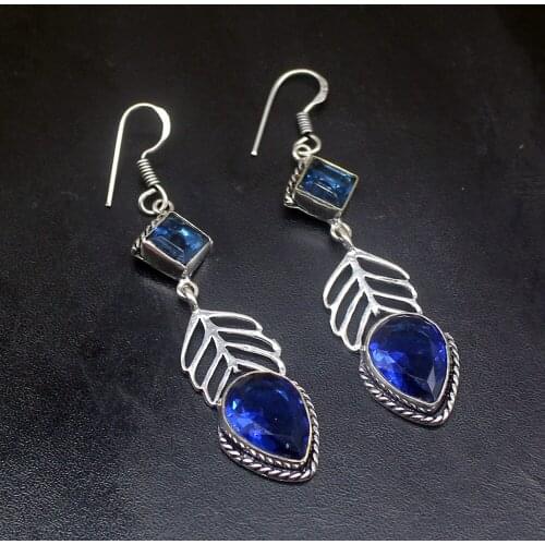 Gemstonefactory Big Promotion 925 Silver Vintage Blue Topaz Pretty Hot Women Ladies Gifts Dangle Drop Earrings 20212374
