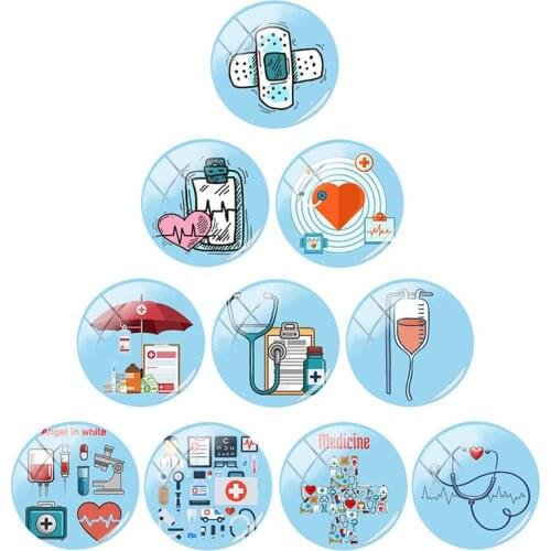 TAFREE blue Nurse Medical Syringe Stethoscope Image 12/15/16/18/20/25/30 mm Glass Cabochon Dome Flat Back Jewelry MD242