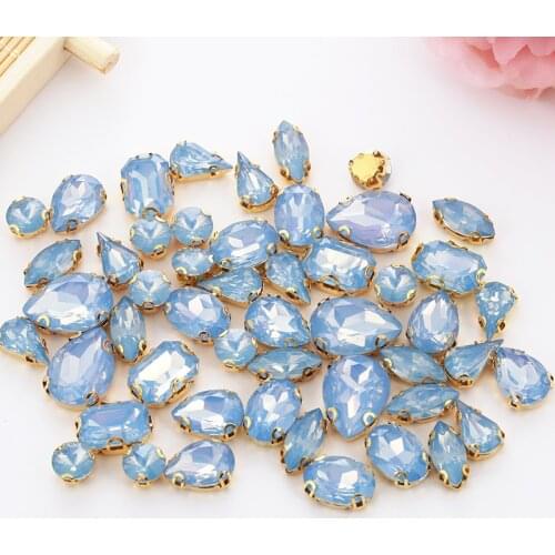 Mixed 50pcs Blue Opal Gold Claw Rhinestone With Holes Plastic Resin DIY Sewing Stone Accessories For Decoration Resin Rhinestone