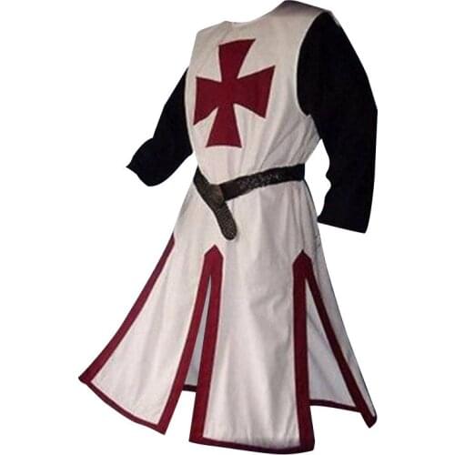 Medieval Crusader Knights Costume Templar Tunic Costumes Renaissance Halloween Surcoat Warrior Split Stitching Mens Blouse