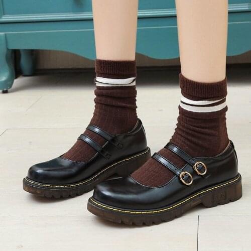 Lolita Shoes Platform Round Toe Leather Shoes Double Buckle Mary Janes Shoes Bowtie Woman Shoes Girls zapatos mujer Spring 8705L