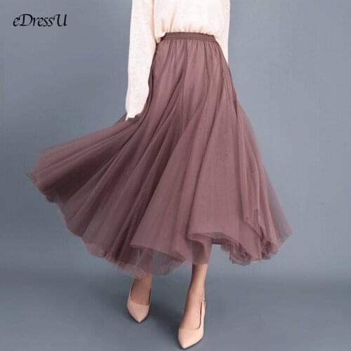 NEW Tulle Skirt High Waist Bottom Office Daily Dating Wear Elegant Midi Long Dress Spring Summer Fairy Skirt YS-1938
