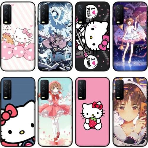 Anime Pink Cat Phone case for vivo y30 y50 y53 y52 y31 y53 , Protective silicone case for vivo Y18 Y19 Y15 Y12 Y51 Y85 Y97 Y70s