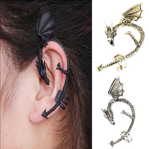 Womens Retro Gothic Punk Etched Dragon Shape Ear Cuff No Piercing Jewelry Ear Cuff Earrings for Men and Women Dropshipping