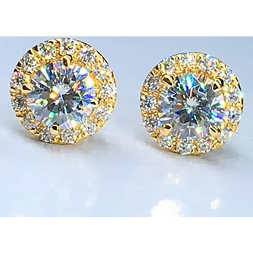 14K Yellow Gold Stud Earrings Women 0.5 1 2 3 Carat Round Moissanite Diamond Present Wedding Anniversary Engagement Party Gift