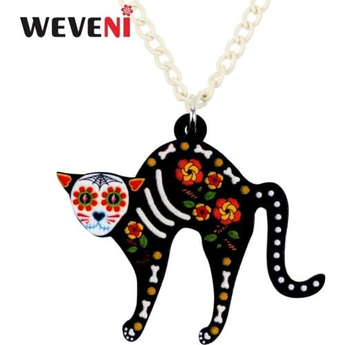 WEVENI Acrylic Elegant Halloween Floral Cat Necklace Pendant Collar Trendy Bijoux Bijoux Jewelry For Women Girls Femme Gifts