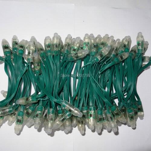 100pcs DC12V addressable 12mm WS2811 led smart pixel node,with all GREEN wire(20AWG),IP68 rated