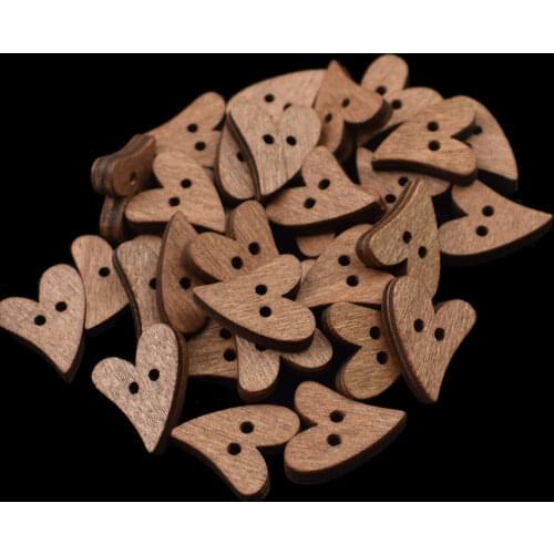 100PCS Natural Wooden Buttons Heart Shape Coffee Color Scrapbooking Sewing Accessories DIY Craft 2 Holes 18X16X4MM Wood Button