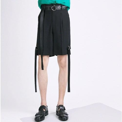 27-46 NEW mens clothing Fashion hairstylist GD short medium waist metal ring strap shorts plus size costumes(without belt)