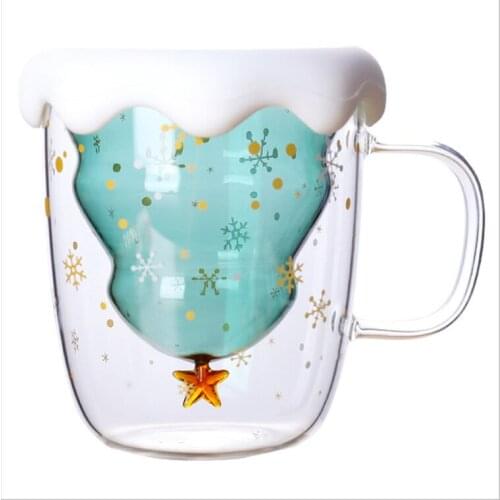 300ML Double Layered Anti Scald Glass Christmas Tree Starry Sky Coffee Mug Thermal Insulation Breakfast Milk Cup Childrens Gift