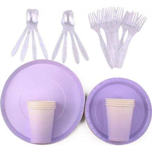 40Pc/Set Purple Theme Party Tableware Baby Shower Birthday Decoration Party Plates Napkins Disposable Tableware Party Supplies