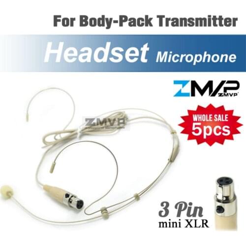 5pcs Headset Headworn Professional Condenser Microphone Mini 3pin XLR TA3F plug Mic Mike for Shure Wireless Bodypack Transmitter