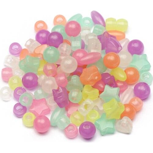 50/100pcs Mixed Luminous Acrylic Beads Star Heart Round Loose Spacer Beads For Jewelry Making Handmade Diy Bracelet Necklace