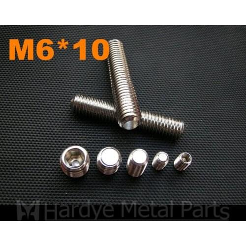 500pcs/lot M6*10 DIN913 Stainless steel hex socket set screw with flat point grub screw