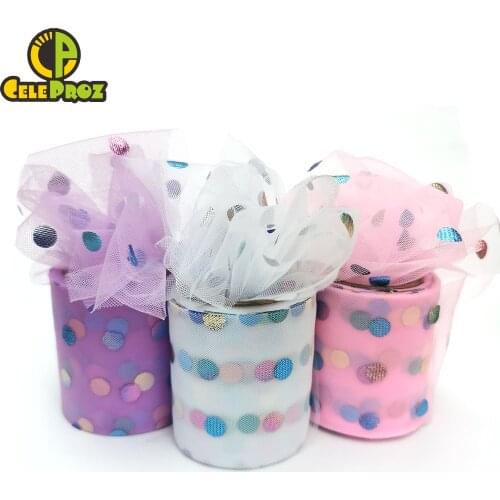 6cm 25yards Rainbow Dotted Tulle Color Spotted Mesh Ribbon For DIY Handmade Sewing Garment Hair Clips Tutu Skirt Fabric Supplies