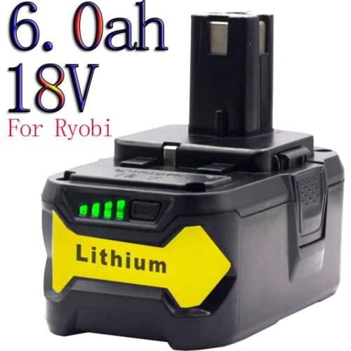18V 6000mAh Rechargeable Lithium Ion Cordless Power Tool Battery For Ryobi ONE+, BPL1820, P108, P109, P106, P105, P104, P103
