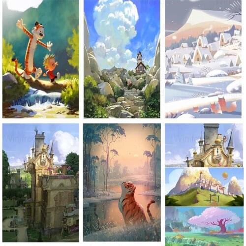 5D DIY Full Square/Round Diamond Painting Cartoon Landscape Painting Diamond Embroidery Cross Stitch Rhinestone Mosaic Sale Home