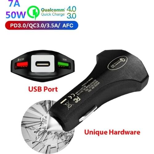 Quick Charge 3.0 Type c Usb car charger PD 50W Fast Charging Dual USB safety hammer for Samsung s8 s9 Huawei Mate 20 P30 Xiaomi