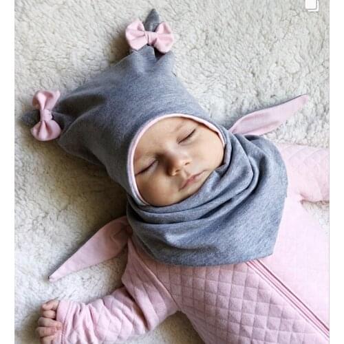 2019 Baby Cotton Hat Autumn Winter Childrens Scarf Hat Sets kids bowknot Warm Beanies