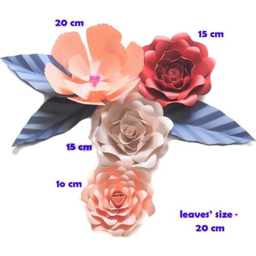 DIY Giant Paper Flowers Backdrop Artificial Handmade Mix Color Flower 4PCS + 3 Leaves Wedding & Party Deco Home Decoration